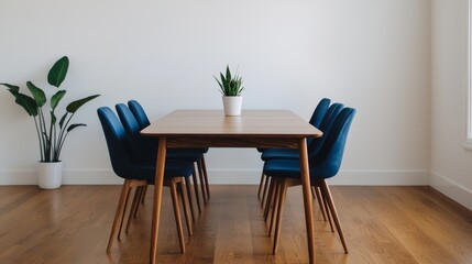 Elegant dining room setup with sleek chairs and polished table modern home interior design minimalist straight on view