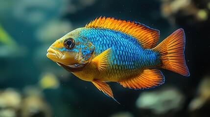 Obraz premium Vibrant blue and orange fish in natural aquatic environment