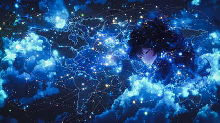 abstract business connection of line from nail node to node on world map background Innovation network points Earth's surface