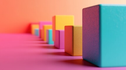 Obraz premium Colorful cubes in ascending order on pink surface.