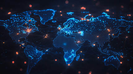 Fototapeta premium abstract business connection of line from nail node to node on world map background Innovation network points Earth's surface