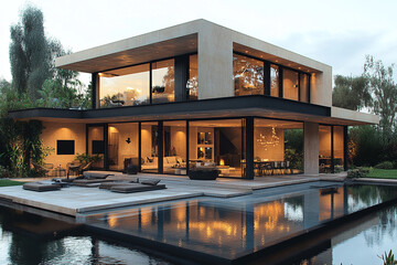 Obraz premium Modern Two Story House With Infinity Pool