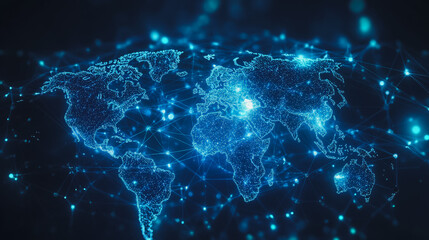 abstract business connection of line from nail node to node on world map background Innovation network points Earth's surface