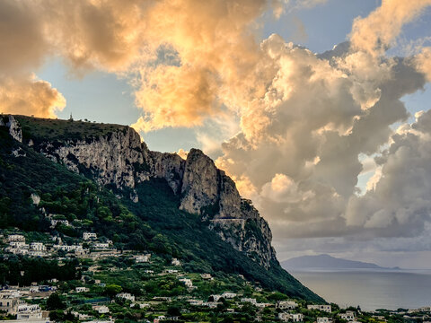View from Capri Piazzetta square  sunset viewpoint, Capri, Italy.