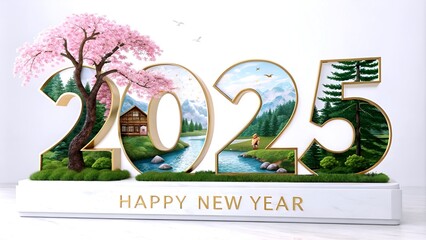 A vibrant and festive scene celebrates the arrival of 2025 with the bold text "HAPPY NEW YEAR 2025" glowing in radiant, multicolored neon lights.(AI generate)
