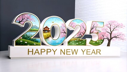 A vibrant and festive scene celebrates the arrival of 2025 with the bold text "HAPPY NEW YEAR 2025" glowing in radiant, multicolored neon lights.(AI generate)
