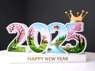 A vibrant and festive scene celebrates the arrival of 2025 with the bold text "HAPPY NEW YEAR 2025" glowing in radiant, multicolored neon lights.(AI generate)
