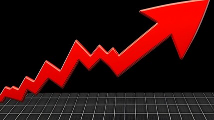 Red arrow pointing upward on a dark grid background, illustrating growth and success.