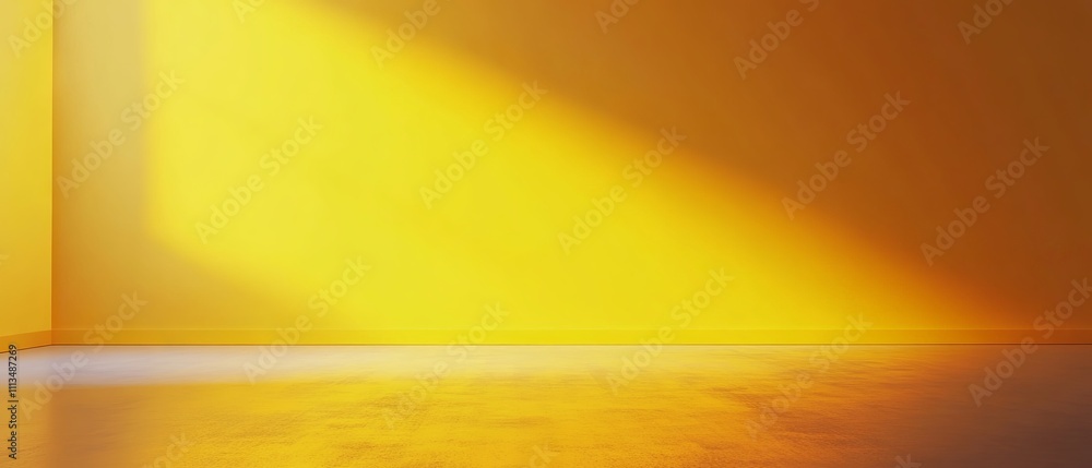 Poster bright and minimalist empty studio room with smooth yellow gradient wall background for photography 