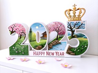 A vibrant and festive scene celebrates the arrival of 2025 with the bold text "HAPPY NEW YEAR 2025" glowing in radiant, multicolored neon lights.(AI generate)
