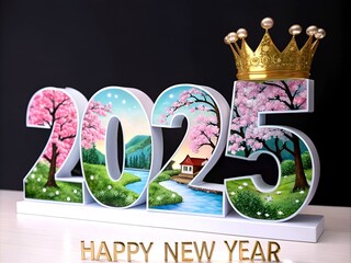 A vibrant and festive scene celebrates the arrival of 2025 with the bold text "HAPPY NEW YEAR 2025" glowing in radiant, multicolored neon lights.(AI generate)
