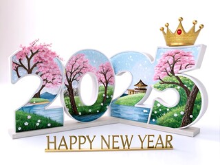 A vibrant and festive scene celebrates the arrival of 2025 with the bold text "HAPPY NEW YEAR 2025" glowing in radiant, multicolored neon lights.(AI generate)
