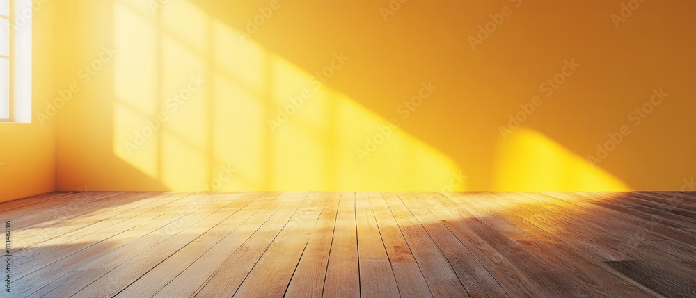 Poster bright and minimalist empty studio room with smooth yellow gradient wall background for photography 
