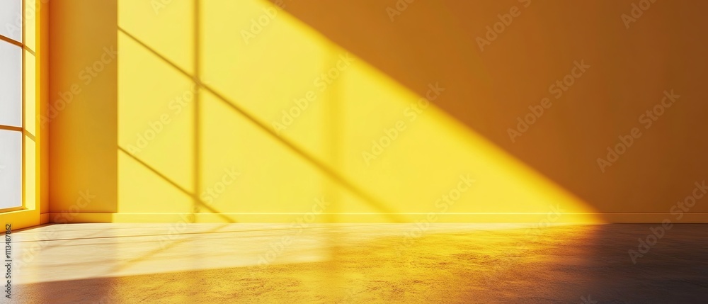 Poster bright and minimalist empty studio room with smooth yellow gradient wall background for photography 