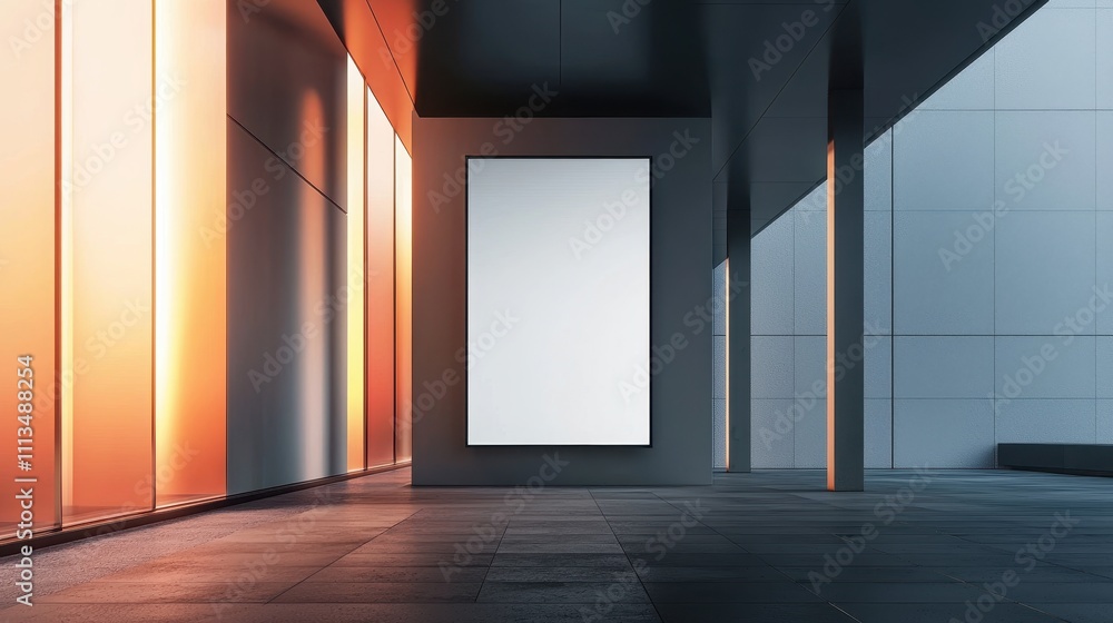 Poster sleek minimalistic mockup for advertising showcase in modern architectural setting