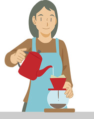 ハンドドリップでコーヒーを淹れる女性