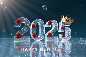 A vibrant and festive scene celebrates the arrival of 2025 with the bold text "HAPPY NEW YEAR 2025" glowing in radiant, multicolored neon lights.(AI generate)
