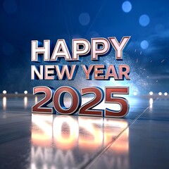 A vibrant and festive scene celebrates the arrival of 2025 with the bold text "HAPPY NEW YEAR 2025" glowing in radiant, multicolored neon lights.(AI generate)
