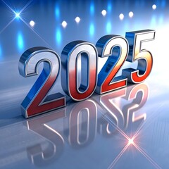 A vibrant and festive scene celebrates the arrival of 2025 with the bold text "HAPPY NEW YEAR 2025" glowing in radiant, multicolored neon lights.(AI generate)
