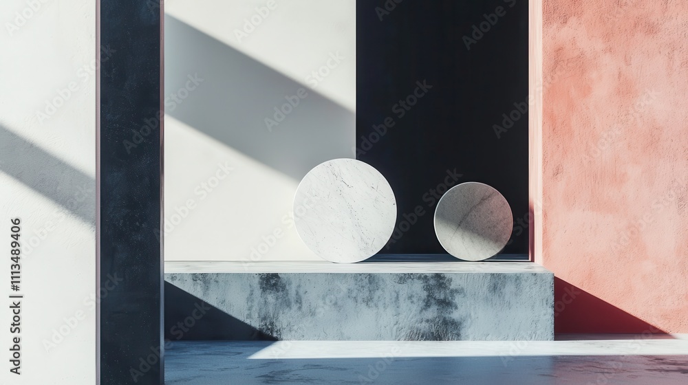 Poster minimalistic background layout mockup with bold geometric shapes and soft shadows