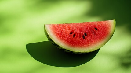 A slice of watermelon on a green background.