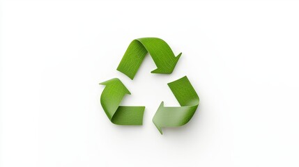 Obraz premium Green Recycling Symbol Made of Leafy Material Representing Sustainability and Environmental Awareness on a Clean White Background
