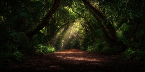 Obraz premium Ethereal humidity envelops a lush landscape, creating a serene and dreamlike atmosphere.