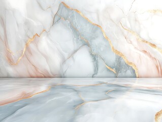 Fototapeta premium Abstract blue and gold fluid art design featuring flowing lines and shimmering accents creating a luxurious and elegant artistic composition for modern decor.