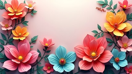 Multicolored 3D Flower Ornament Painting Backgroun