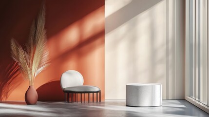 Minimalistic Interior Mockup Featuring Stylish Chair and Decorative Plant in Modern Space