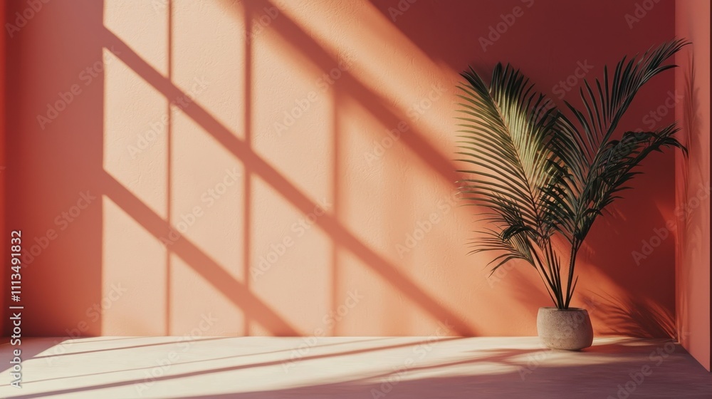 Poster clean minimalistic background mockup with natural plant and soft shadows for design projects