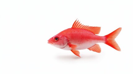 Obraz premium Vibrant Red Fish Swimming Gracefully in Clean White Background, Capturing the Essence of Marine Life with Bright Colors and Intriguing Features for Nature Photography