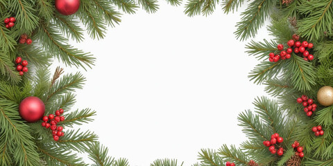 Festive Christmas wreath made of pine branches with red and gold decorations