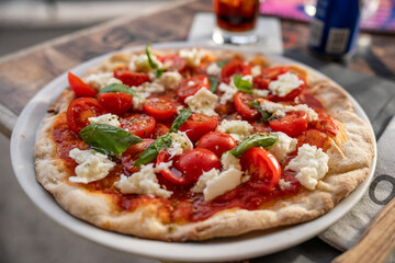 Close up fresh Margherita pizza.