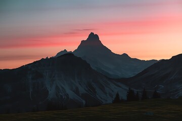 Silhouette of a mountain range with a setting sun backdrop