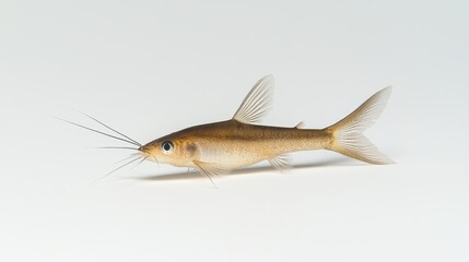 Freshwater Catfish with Delicate Fin Structure and Long Whiskers against a Plain Background for Aquatic Food and Nature Themes