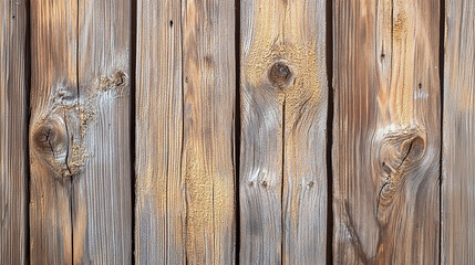 Fototapeta premium Close-up of weathered wood planks with knots and grain patterns. Weathered Wooden Plank Texture