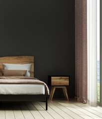 Home and decor and interior minimal bedroom design and black wall pattern background. 3d rendering 