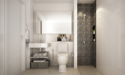 Home and decor and interior minimal bathroom design and marble decor wall pattern background. 3d rendering 