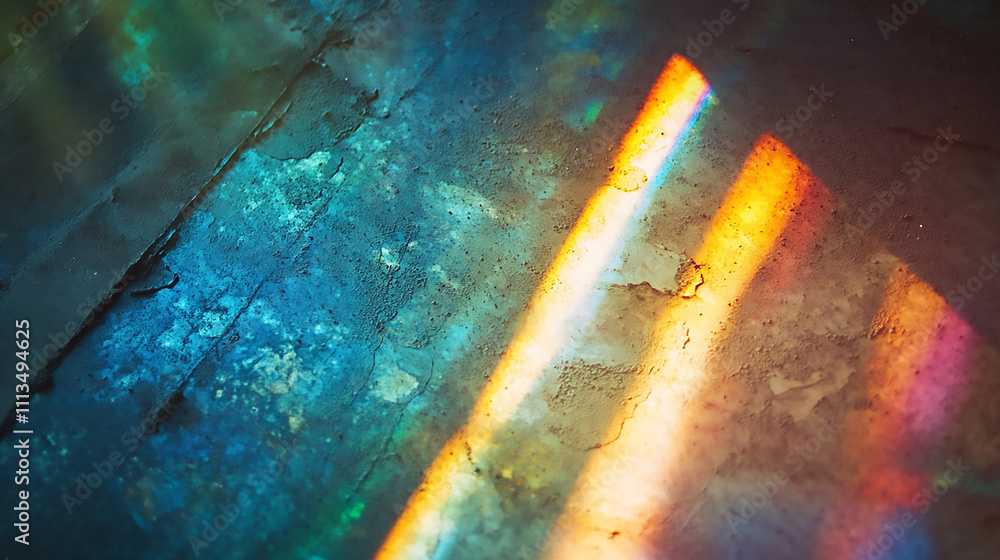 Poster abstract representation of colorful light patterns and reflections, showcasing vibrant colors and fl