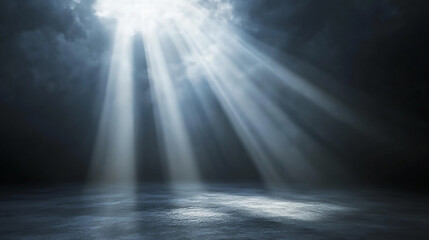 Dimly lit stage background, a bright spotlight, white text fading spotlight on stage, spotlight, stage lighting, empty stage, background with rays, abstract light background