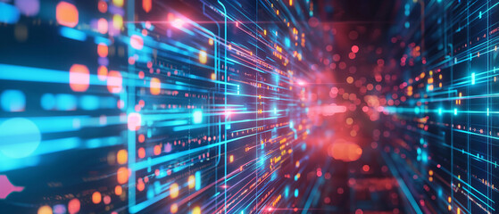 Fototapeta premium Futuristic Data Stream, vibrant tunnel of digital information flows through cyberspace.