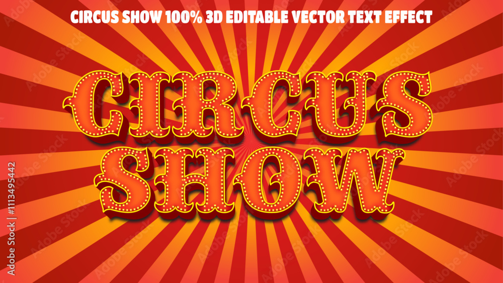 Fototapete circus show 3d editable vector text effect style on retro red background