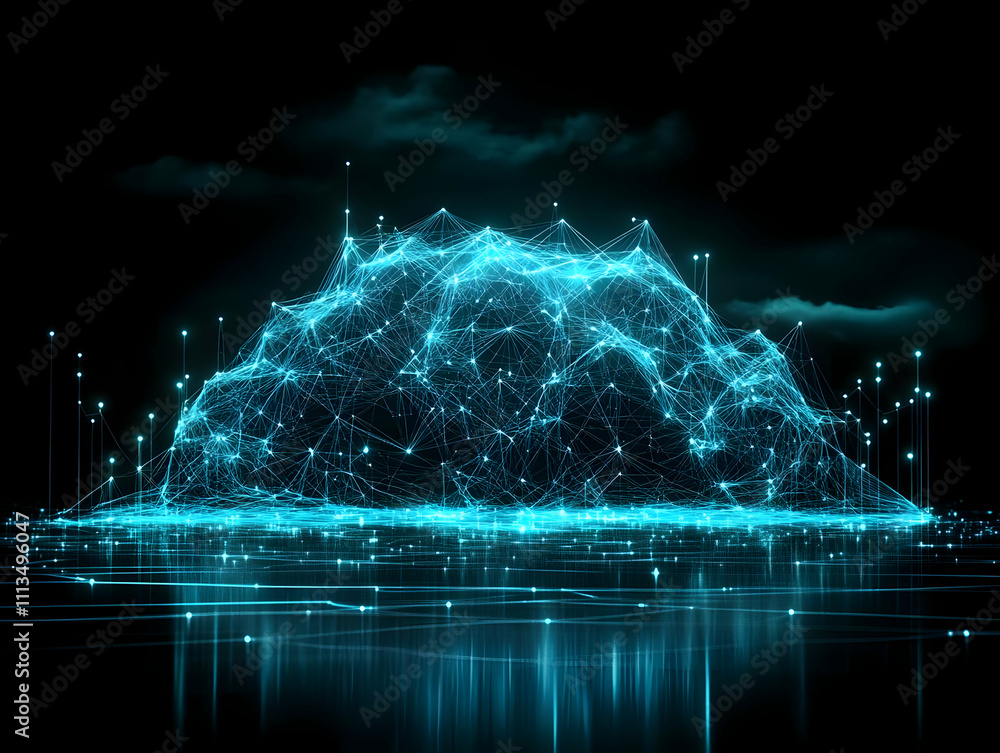 Poster a futuristic digital landscape representing data connectivity and cloud technology.