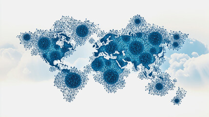 abstract business connection of line from nail node to node on world map background Innovation network points Earth's surface