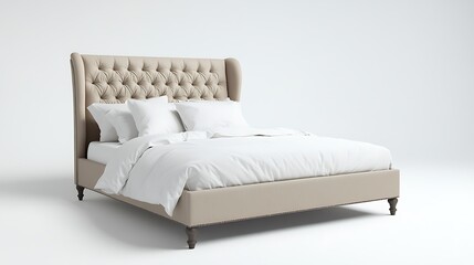 A white bed with a white comforter and pillows