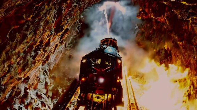 Epic Train Journey Through Fiery Cave: 10 Breathtaking Cinematic Shots