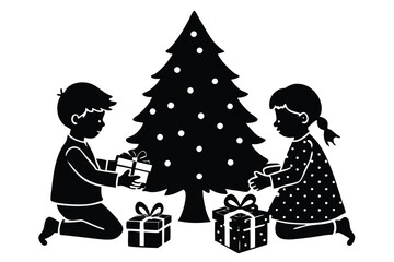 Christmas Day Gift Exchange vector silhouette