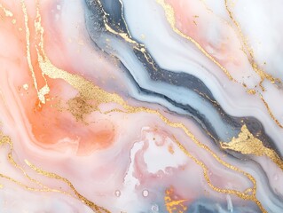 Fototapeta premium Abstract blue and gold fluid art design featuring flowing lines and shimmering accents creating a luxurious and elegant artistic composition for modern decor.