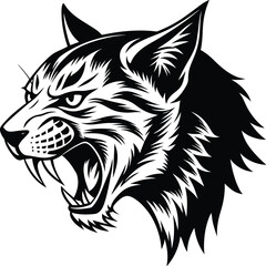 angry bobcat head side view silhouette vector illustration